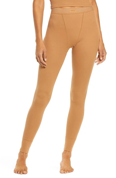 Skims Cotton Rib Thermal Leggings In Camel