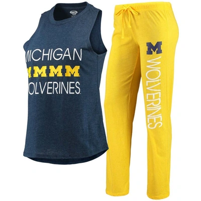 Concepts Sport Women's  Maize, Navy Michigan Wolverines Tank Top And Pants Sleep Set In Maize,navy