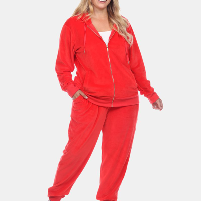 White Mark Plus Size Velour Tracksuit Loungewear 2pc Set In Red