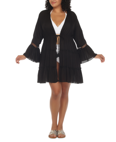 Raviya Plus Size Front Open Tunic Cover-up In Black