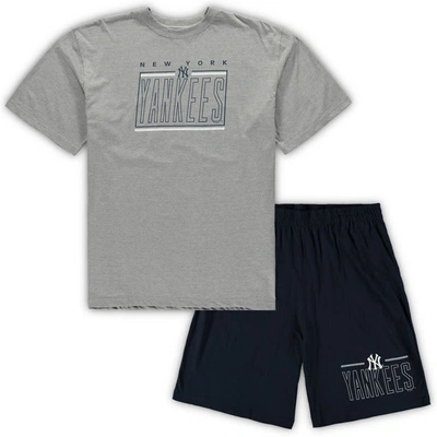 Concepts Sport Heathered Gray/navy New York Yankees Big & Tall T-shirt & Shorts Sleep Set In Heather Gray