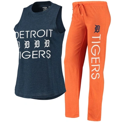 Concepts Sport Women's  Orange, Navy Detroit Tigers Meter Muscle Tank Top And Pants Sleep Set In Orange,navy