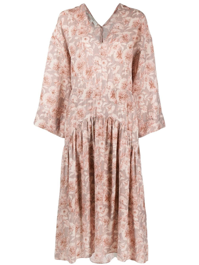 Vince Dahlia Long-sleeve Double V-neck Dress In Pink