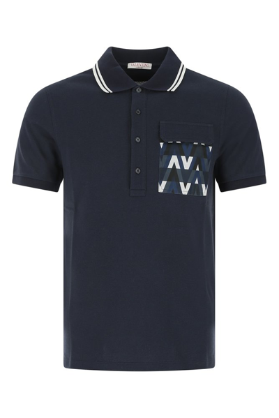 Valentino Optical-print Pocket Polo Shirt In Blu