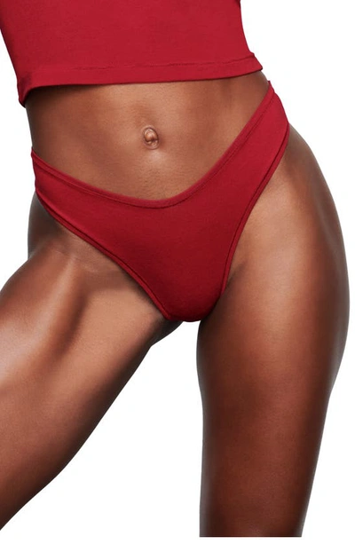 Skims Stretch Cotton Dipped Thong In Brick