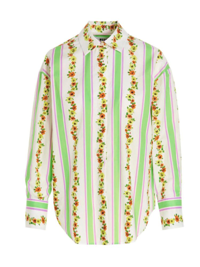 Msgm Striped Shirt With Floral Details In Multicolor
