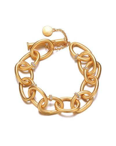 Rachel Glauber 14k Gold Plated Cubic Zirconia Chain Bracelet In Gold-tone