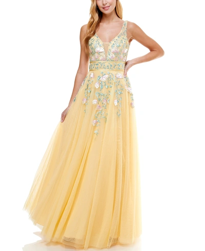 macy's floral prom dress Macy's Floral Prom Dress Macy's Say Yes To The Prom White Decal Blue  Dress With Sheer