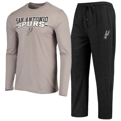 Concepts Sport Men's  Gray, Black San Antonio Spurs Long Sleeve T-shirt And Pants Sleep Set In Gray,black