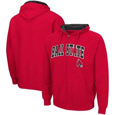 Colosseum Men's  Cardinal Ball State Cardinals Arch & Logo 3.0 Full-zip Hoodie