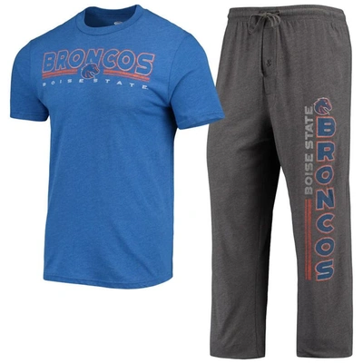 Concepts Sport Men's  Heathered Charcoal, Royal Boise State Broncos Meter T-shirt And Trousers Sleep Set In Heathered Charcoal,royal