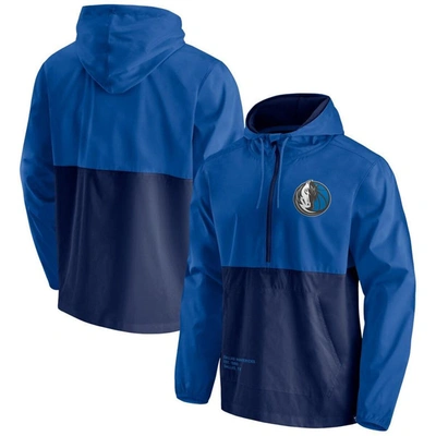 Fanatics Branded Blue/navy Dallas Mavericks Anorak Block Party Windbreaker Half-zip Hoodie Jacket
