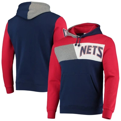 Mitchell & Ness Men's  Navy New Jersey Nets Hardwood Classics Colorblock Pullover Hoodie