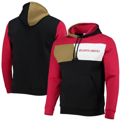 Mitchell & Ness Men's  Black And Red Atlanta United Fc Colorblock Fleece Pullover Hoodie In Black,red