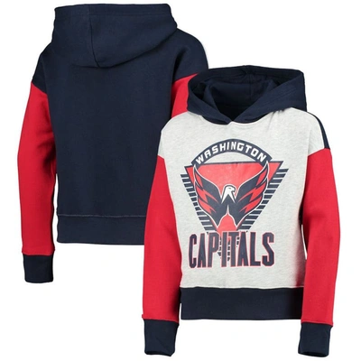 Outerstuff Kids' Girls Youth Heathered Gray/navy Washington Capitals Let's Get Loud Pullover Hoodie In Heathered Gray,navy
