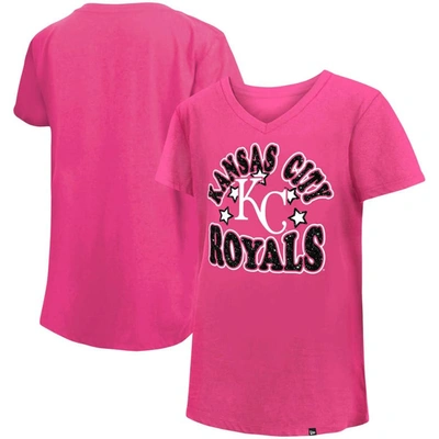 New Era Kids' Girls Youth  Pink Kansas City Royals Jersey Stars V-neck T-shirt