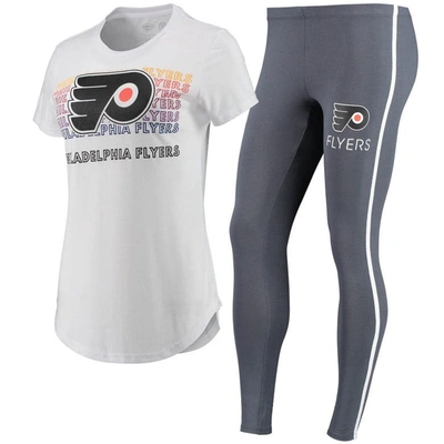 Concepts Sport Women's  White, Charcoal Philadelphia Flyers Sonata T-shirt And Leggings Set In White,charcoal