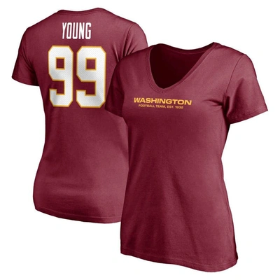 Fanatics Branded Chase Young Burgundy Washington Football Team Player Icon Name & Number V-neck T-sh