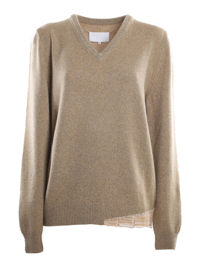 Maison Margiela Wool And Cashmere Sweater With Contrasting Insert In Beis