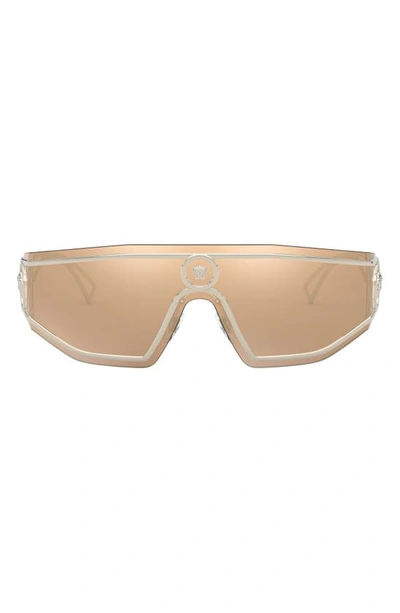 Versace 45mm Irregular Shield Sunglasses In Gold/ Dark Brown Mirrored Gold