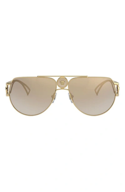 Versace 60mm Aviator Sunglasses In Brown Mirrored Gold Gradient