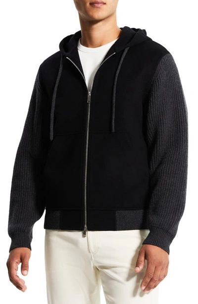 Theory Haskel Wool & Cashmere Zip Hoodie In Black