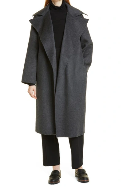 Nordstrom Signature Waterfall Lapel Double Face Wool & Cashmere Coat In Grey Dark Heather