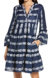 Elan Embroidered Swing Dress In Navy White