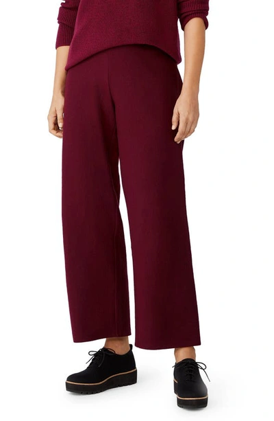 Eileen Fisher Wool High Waist Crop Pants In Dark Cranberry