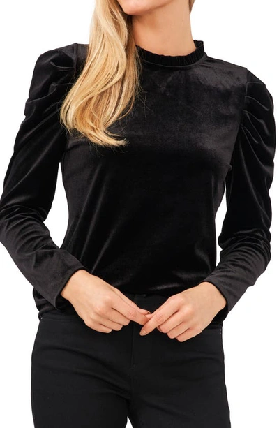 Cece Velvet Puff Sleeve Top In Black