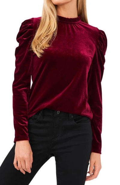 Cece Velvet Puff Sleeve Top In Majestic Wine