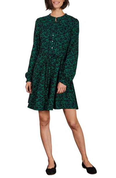 Boden Floral Long Sleeve Cotton Dress In Deep Forest Bloom