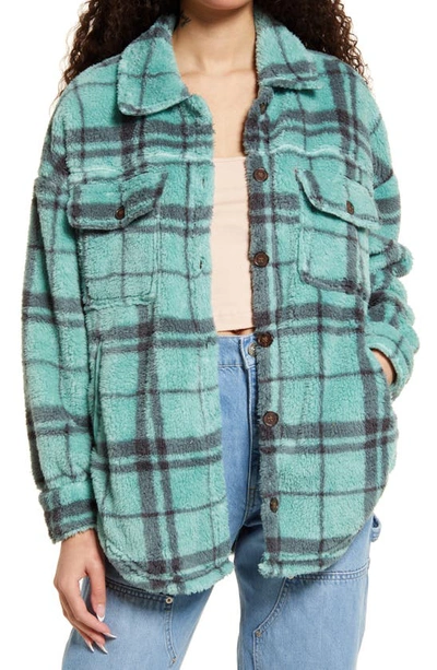 Pacsun Homecoming Fleece Flannel Jacket In Green