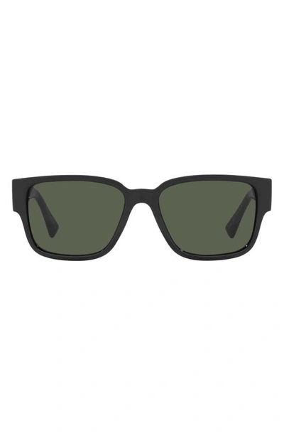 Versace Havana 57mm Rectangular Sunglasses In Black/ Dark Green