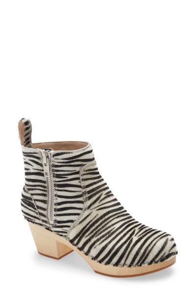 Swedish Hasbeens Zip It Emy Clog Bootie In Zebra Print - Calf Hair