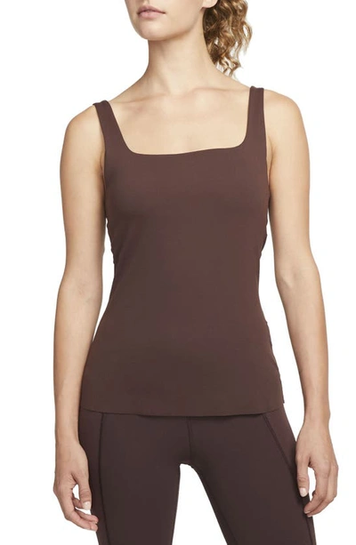 Nike Yoga Luxe Infinalon Tank In Brown Basalt/ Chocolate