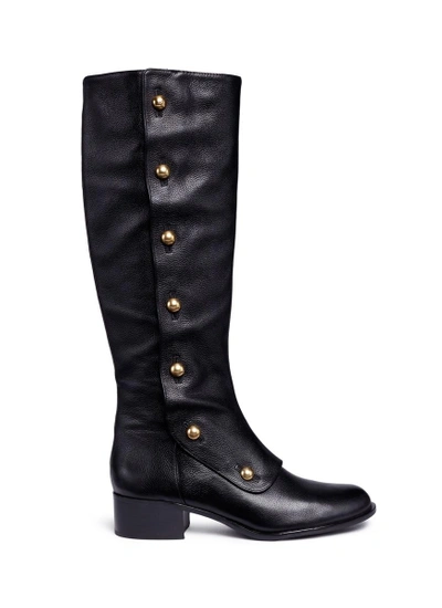 Michael Kors 'maisie' Mock Button Flap Leather Knee High Boots In Nero