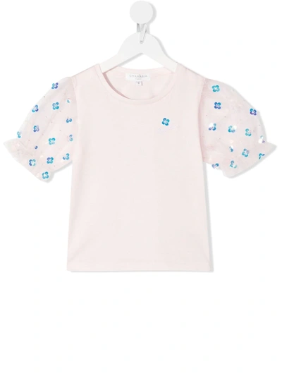 Charabia Teen Floral-embellished Puff-sleeve T-shirt In Pink | ModeSens
