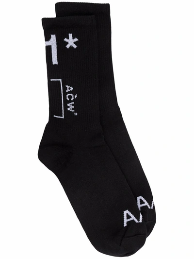 A-cold-wall* Knitted Jacquard Sock Black Socks With Yellow Logo In Nero