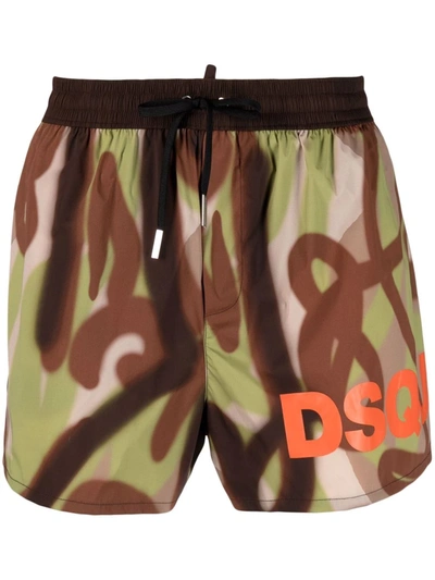 Dsquared2 Spray-paint Effect Swim Shorts In Green