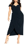 City Chic Ripple Love Off The Shoulder Maxi Dress In Navy
