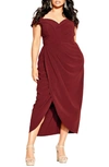 City Chic Ripple Love Off The Shoulder Maxi Dress In Henna