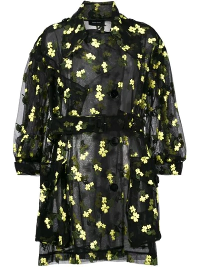 Simone Rocha Organza Flower Embroidered Trench In Black