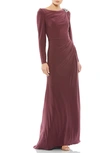 Mac Duggal Long-sleeve Draped Jersey Sheath Gown In Mauve