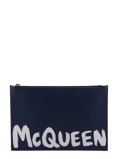 Alexander Mcqueen Logo-print Clutch Bag In Blue