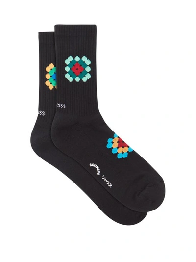 Socksss Forget Me Not Cotton-blend Socks In Black