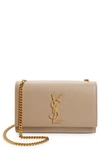 Saint Laurent Kate Small Ysl Crossbody Bag In Grained Leather In Dark Beige