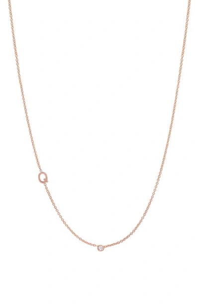 Bychari Small Asymmetric Initial & Diamond Pendant Necklace In 14k Rose Gold