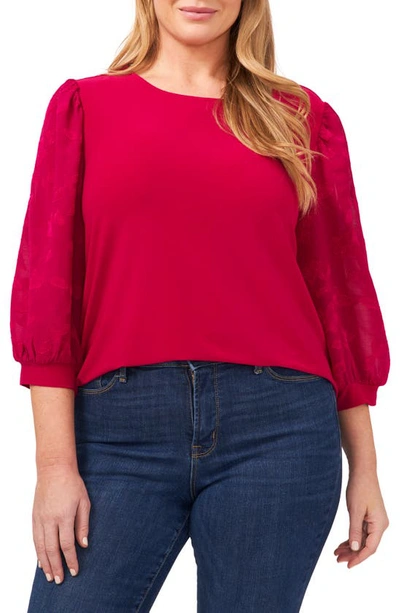 Cece Voluminous Lace Sleeve Top In Purple