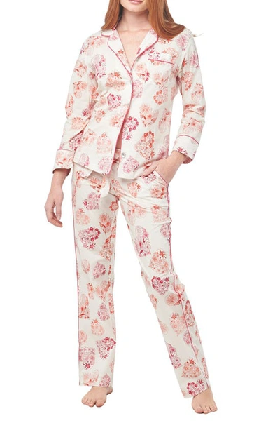 The Lazy Poet Emma Heart To Heart 2-piece Pajama Set In Hazy Morning/red Dhalia